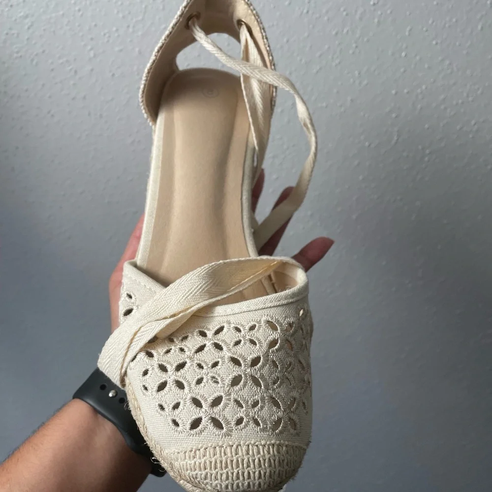 Macy's Cream Lace Espadrille Flats - Picture 2 of 4